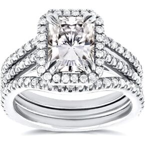 Kobelli Radiant Moissanite 3 Piece Bridal Set 2 2/5 CTW in 14k White Gold
