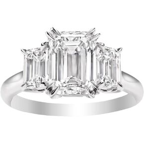 3 Three Stone Emerald LAB GROWN Diamond Engagement Ring 14K White Gold (F-G Color VS1-VS2 Luxury Collection)