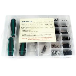 ACROSSXD 3D Printer Accessories Screw Tool Kit, Allen Wrench Driver, Tweezers, Metric Bolts and Nuts Set, M2,M3, M4, M5 12.9 Alloy with Assortment Box for Ender 3 Upgrade,DIY Projects and Handcraft