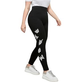 Floerns Women's Plus Size High Waisted Butterfly Print Yoga Long Pants Leggings