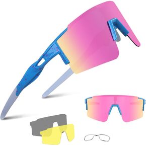 BangLong Cycling Sunglasses Polarized Sports Glasses for Men Women with 3 Interchangeable Lenses for Running Baseball Glasses