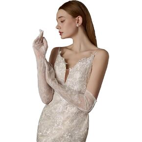 zeasciosd Women's Long Lace Floral Gloves Sheer Mesh Tulle Gloves Elbow Length Wedding Bridal Opera Party Dance Gloves