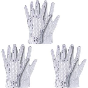3Pairs Sparkling Sequin Glove Silver Glitter Glove Sequin Dance Glove for Party Ice Skating Dance Costume Dress Up