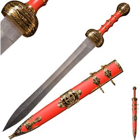 Carbon Steel Gladius Roman Legion Sword Real Metal,About 31.5"，Classic Medieval Knight Arming Sword -Red/Brown