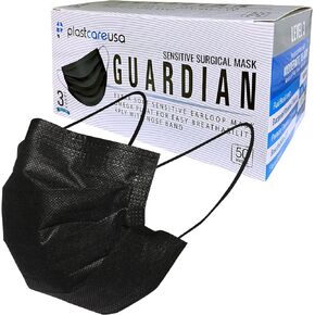 PlastCare USA Black ASTM Level 3 Face Masks - 4-Ply Disposable Masks with Adjustable Nose Band (50 or 100 Pack)