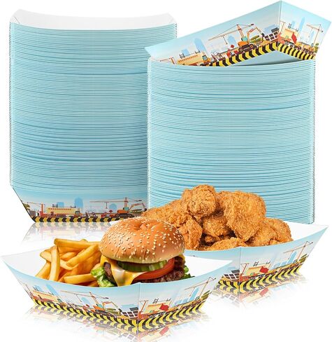 100 Pcs 2lb Construction Party Supplies Paper Food Trays Disposable Serving Trays Nacho Hot Dog Boats Trays Construction Party Favors for Birthday Carnival Carnival Concession Food Condiment in Saudi Arabia