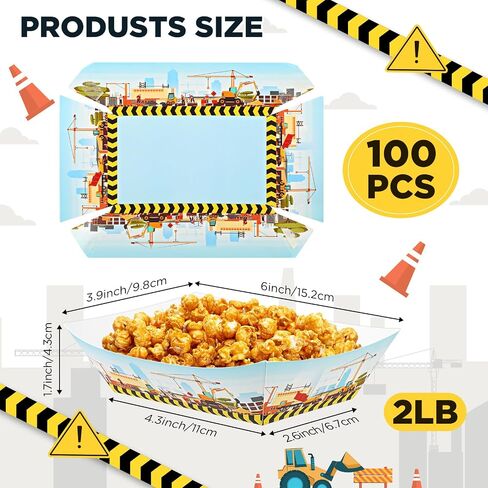 100 Pcs 2lb Construction Party Supplies Paper Food Trays Disposable Serving Trays Nacho Hot Dog Boats Trays Construction Party Favors for Birthday Carnival Carnival Concession Food Condiment in Saudi Arabia