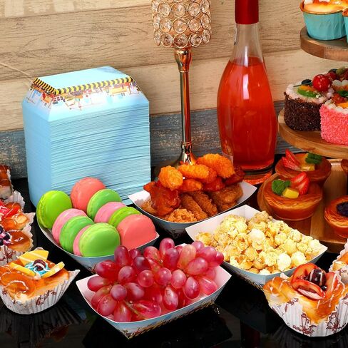 100 Pcs 2lb Construction Party Supplies Paper Food Trays Disposable Serving Trays Nacho Hot Dog Boats Trays Construction Party Favors for Birthday Carnival Carnival Concession Food Condiment in Saudi Arabia