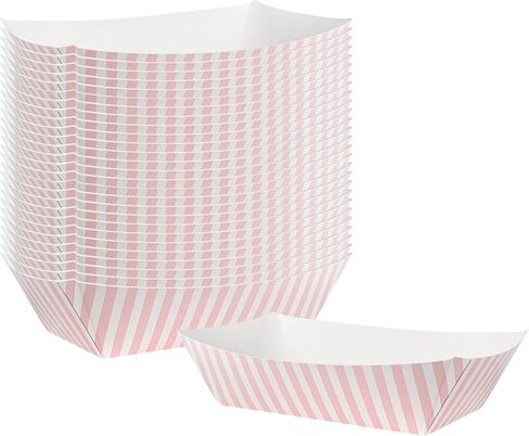 Restaurantware Bio Tek 2 Pound Food Boats 200 Disposable Paper Food Trays - Heavy-Duty Greaseproof Pink And White Paper Boats For Snacks Appetizers Or Treats Use At Parties Or Carnivals in Kuwait