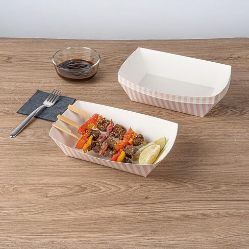 Restaurantware Bio Tek 2 Pound Food Boats 200 Disposable Paper Food Trays - Heavy-Duty Greaseproof Pink And White Paper Boats For Snacks Appetizers Or Treats Use At Parties Or Carnivals in Kuwait