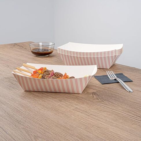 Restaurantware Bio Tek 2 Pound Food Boats 200 Disposable Paper Food Trays - Heavy-Duty Greaseproof Pink And White Paper Boats For Snacks Appetizers Or Treats Use At Parties Or Carnivals in Kuwait