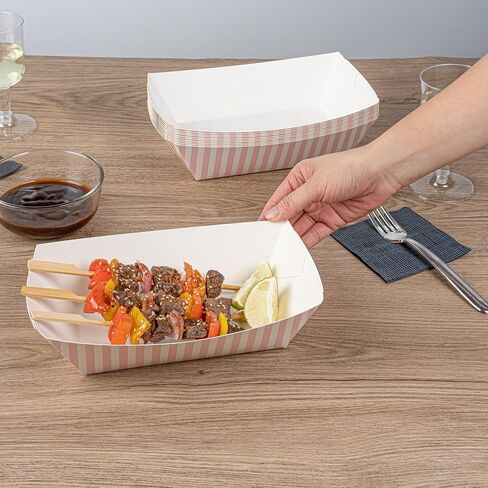 Restaurantware Bio Tek 2 Pound Food Boats 200 Disposable Paper Food Trays - Heavy-Duty Greaseproof Pink And White Paper Boats For Snacks Appetizers Or Treats Use At Parties Or Carnivals in Kuwait