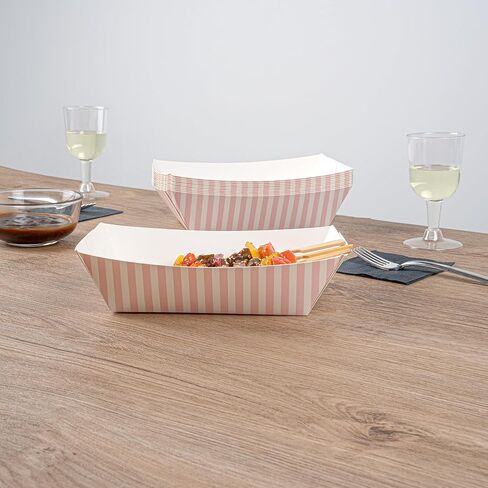 Restaurantware Bio Tek 2 Pound Food Boats 200 Disposable Paper Food Trays - Heavy-Duty Greaseproof Pink And White Paper Boats For Snacks Appetizers Or Treats Use At Parties Or Carnivals in Kuwait