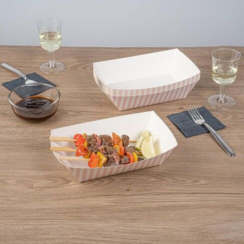 Restaurantware Bio Tek 2 Pound Food Boats 200 Disposable Paper Food Trays - Heavy-Duty Greaseproof Pink And White Paper Boats For Snacks Appetizers Or Treats Use At Parties Or Carnivals in Kuwait