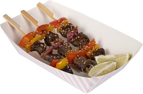 Restaurantware Bio Tek 2 Pound Food Boats 200 Disposable Paper Food Trays - Heavy-Duty Greaseproof Pink And White Paper Boats For Snacks Appetizers Or Treats Use At Parties Or Carnivals in Kuwait