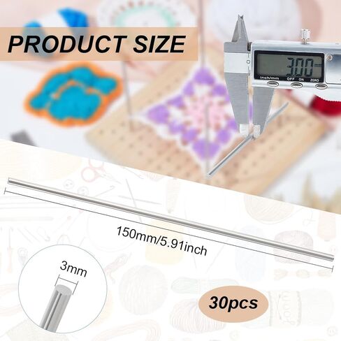 BENECREAT 30Pcs Stainless Steel Rods, 5.9 Inch Stainless Steel Round Rod Pins Metal Solid Shaft Rods for Crochet Blocking Board Knitting Supplies Accessories, 3mm Diameter in Kuwait
