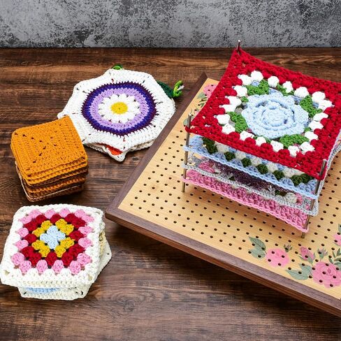 Crochet Blocking Board -Crochet Gift for Granny Square Lovers-Bamboo Blocking Board for Knitting Crochet, Full Kit with 24 Stainless Steel Rod Pins (13 inches-Classic Patterns) in Saudi Arabia