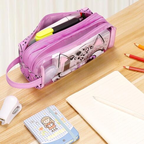 حقيبة أقلام رصاص شفافة باللون الأخضر من تشوكو موكا للبنات - حافظة أقلام ناعمة بسحاب - مقلمة جمالية لطيفة لمدرسة رياض الأطفال الابتدائية، باندا in Kuwait