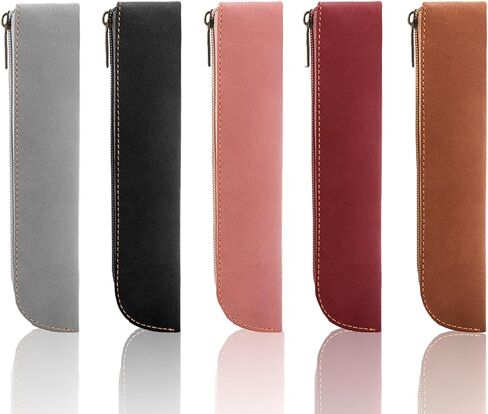 مجموعة مقلمة جمالية كلاسيكية من جلد البولي يوريثان مكونة من 5 قطع من كوميت - أكياس أقلام رصاص رفيعة قابلة للحمل بسحاب لتنظيم القرطاسية، تصميم نحيف (أسود، رمادي، وردي، عنابي، بني) in Kuwait