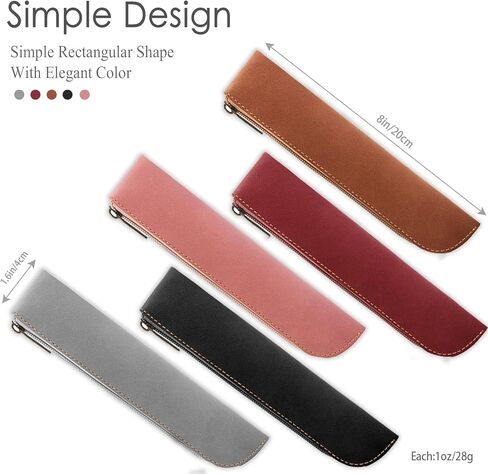 مجموعة مقلمة جمالية كلاسيكية من جلد البولي يوريثان مكونة من 5 قطع من كوميت - أكياس أقلام رصاص رفيعة قابلة للحمل بسحاب لتنظيم القرطاسية، تصميم نحيف (أسود، رمادي، وردي، عنابي، بني) in Kuwait