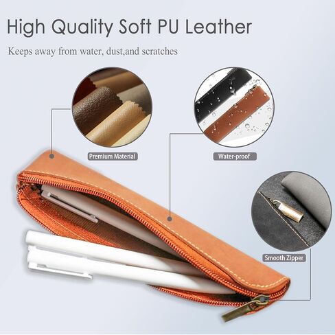 مجموعة مقلمة جمالية كلاسيكية من جلد البولي يوريثان مكونة من 5 قطع من كوميت - أكياس أقلام رصاص رفيعة قابلة للحمل بسحاب لتنظيم القرطاسية، تصميم نحيف (أسود، رمادي، وردي، عنابي، بني) in Kuwait