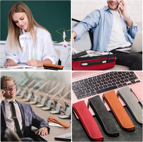 مجموعة مقلمة جمالية كلاسيكية من جلد البولي يوريثان مكونة من 5 قطع من كوميت - أكياس أقلام رصاص رفيعة قابلة للحمل بسحاب لتنظيم القرطاسية، تصميم نحيف (أسود، رمادي، وردي، عنابي، بني) in Kuwait