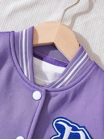 SweatyRocks Girl's Color Block Letter Graphic Collar Bomber Jacket Long Sleeve Button Down Coat Outwear in Saudi Arabia