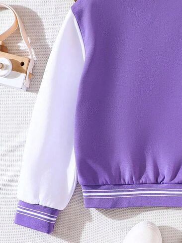 SweatyRocks Girl's Color Block Letter Graphic Collar Bomber Jacket Long Sleeve Button Down Coat Outwear in Saudi Arabia