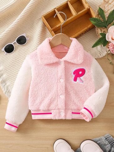 SweatyRocks Girl's Color Block Letter Graphic Collar Bomber Jacket Long Sleeve Button Down Coat Outwear in Saudi Arabia