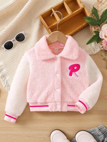 SweatyRocks Girl's Color Block Letter Graphic Collar Bomber Jacket Long Sleeve Button Down Coat Outwear in Saudi Arabia