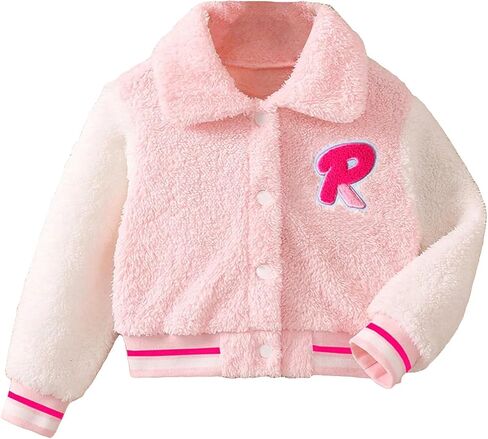 SweatyRocks Girl's Color Block Letter Graphic Collar Bomber Jacket Long Sleeve Button Down Coat Outwear in Saudi Arabia