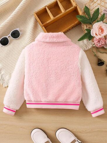 SweatyRocks Girl's Color Block Letter Graphic Collar Bomber Jacket Long Sleeve Button Down Coat Outwear in Saudi Arabia