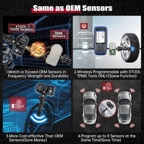 XTOOL TS100 TPMS Sensor(315/433MHz) for All Vehicles, Programmable OEM TPMS Sensor Replacement, Tire Pressure Monitoring System Sensor(Rubber Valves Pack of 1), Work with XTOOL TP150/IP819TP TPMS Tool in Saudi Arabia