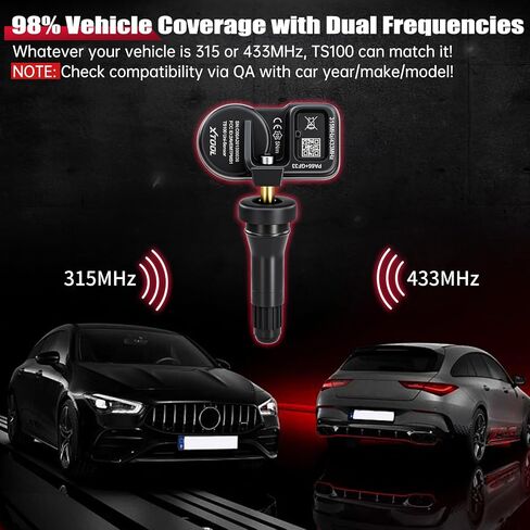 XTOOL TS100 TPMS Sensor(315/433MHz) for All Vehicles, Programmable OEM TPMS Sensor Replacement, Tire Pressure Monitoring System Sensor(Rubber Valves Pack of 1), Work with XTOOL TP150/IP819TP TPMS Tool in Saudi Arabia