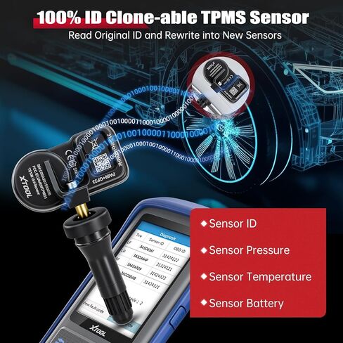 XTOOL TS100 TPMS Sensor(315/433MHz) for All Vehicles, Programmable OEM TPMS Sensor Replacement, Tire Pressure Monitoring System Sensor(Rubber Valves Pack of 1), Work with XTOOL TP150/IP819TP TPMS Tool in Saudi Arabia