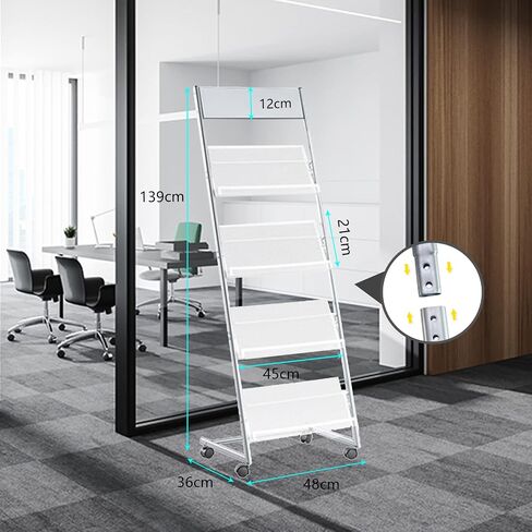 Vmsiuory 4-Layer Iron Magazine Rack with Wheels, Newspaper Rack, Display Rack, Silver (63) in Saudi Arabia