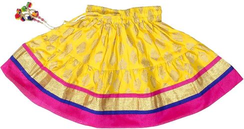 مجموعة Chandrakala Kids Lehenga Choli للفتيات من ملابس الحفلات الهندية التقليدية، تنورة علوية - من 6 إلى 18 شهرًا، أصفر ذهبي (KL118YEL1) in Kuwait