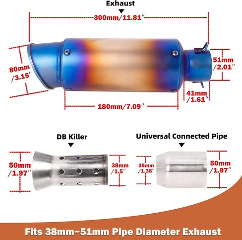 DREAPATS Universal Slip on Modified Exhaust Mufflers with Silencers Compatible with Motorcycle Grom ATV Dirt Bike Street Bike Scooter Pipe Diameter 38mm-51mm Exhaust,Black in Saudi Arabia