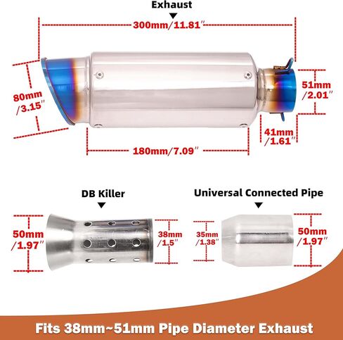 DREAPATS كاتم صوت عادم معدل سهل الارتداء مع كاتم صوت متوافق مع دراجة نارية Grom ATV Dirt Bike Street Bike Scooter قطر الأنبوب 38 مم - 51 مم عادم، أسود in Kuwait