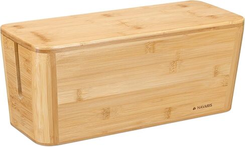 Navaris Cable Tidy Box - منظم صندوق تخزين كابلات الخيزران للأسلاك والكابلات ومآخذ التمديد والشواحن وأسلاك توصيل الطاقة - 15.5 بوصة × 6.3 بوصة × 6.3 بوصة in Saudi Arabia