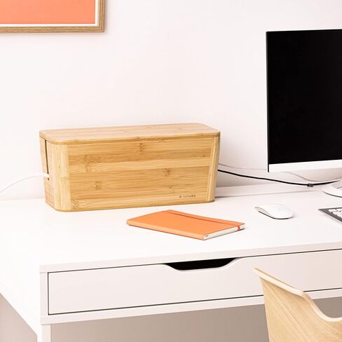 Navaris Cable Tidy Box - منظم صندوق تخزين كابلات الخيزران للأسلاك والكابلات ومآخذ التمديد والشواحن وأسلاك توصيل الطاقة - 15.5 بوصة × 6.3 بوصة × 6.3 بوصة in Saudi Arabia