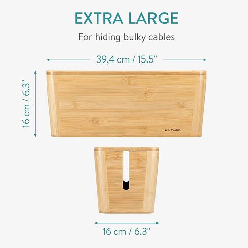 Navaris Cable Tidy Box - منظم صندوق تخزين كابلات الخيزران للأسلاك والكابلات ومآخذ التمديد والشواحن وأسلاك توصيل الطاقة - 15.5 بوصة × 6.3 بوصة × 6.3 بوصة in Saudi Arabia