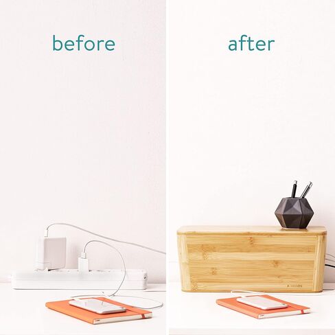 Navaris Cable Tidy Box - منظم صندوق تخزين كابلات الخيزران للأسلاك والكابلات ومآخذ التمديد والشواحن وأسلاك توصيل الطاقة - 15.5 بوصة × 6.3 بوصة × 6.3 بوصة in Saudi Arabia
