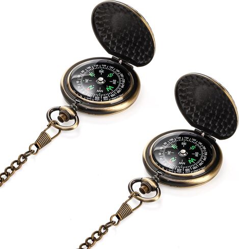 tebery 2 حزمة بوصلة جيب ذات لمسة نهائية عتيقة مع سلسلة مقاومة للماء محمولة عتيقة، بوصلة معدات البقاء على قيد الحياة للأطفال المشي لمسافات طويلة، والتخييم، والسيارات، وحقائب الظهر، والأنشطة الخارجية in Kuwait