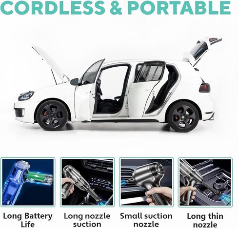 WOLLENWOLE Car Vacuum Cleaner - Cordless Handheld Electric Auto Cleaner & Blower, High Strong Suction Power 12000 Pa, Wireless Compact with Powerful Rechargeable Battery for Car Interior & Home in Kuwait