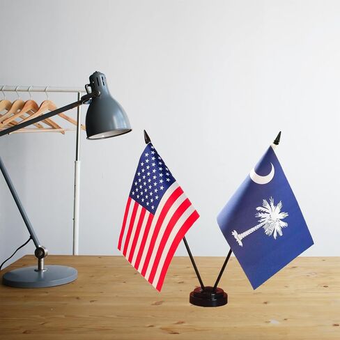 America & South Carolina Twin Desk Flag, US South Carolina Table Flags, 8 x 5 Inches American & South Carolina Deluxe Desk Flag Set - South Carolina Stick Flag with Flag Stand in Saudi Arabia
