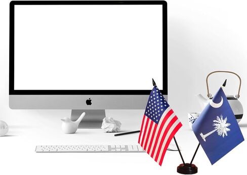 America & South Carolina Twin Desk Flag, US South Carolina Table Flags, 8 x 5 Inches American & South Carolina Deluxe Desk Flag Set - South Carolina Stick Flag with Flag Stand in Saudi Arabia