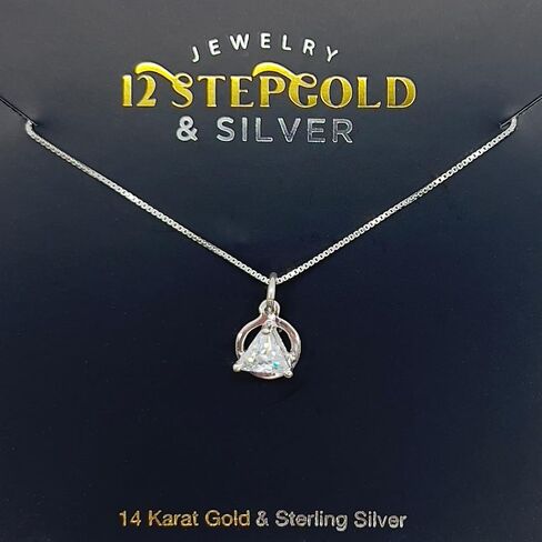 AA Pendant | AA Jewelry | Recovery Jewelry | Recovery Gift | Beautiful crystal sterling silver pendant, with 16"; Light Box Chain in Saudi Arabia