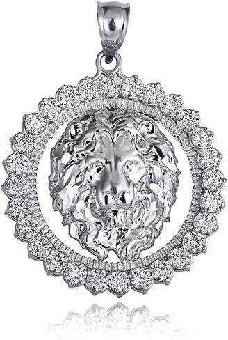 Fierce Lion Head CZ Circle Pendant in Sterling Silver in Saudi Arabia