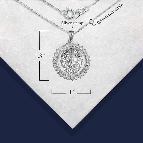 Fierce Lion Head CZ Circle Pendant in Sterling Silver in Saudi Arabia